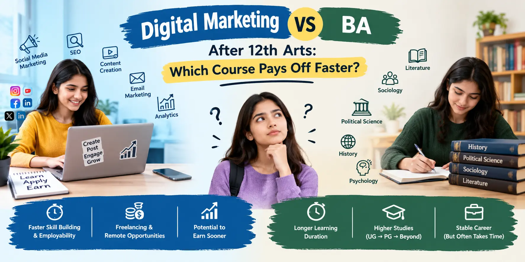 digital marketing vs BA after 12th arts
